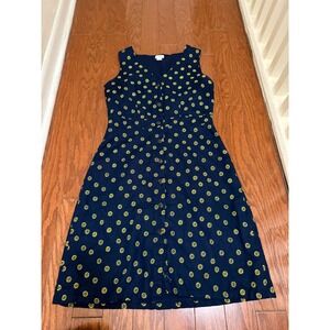 J.Crew Navy Blue Daisy Floral Linen Cotton Button Front Midi Dress Womens 6